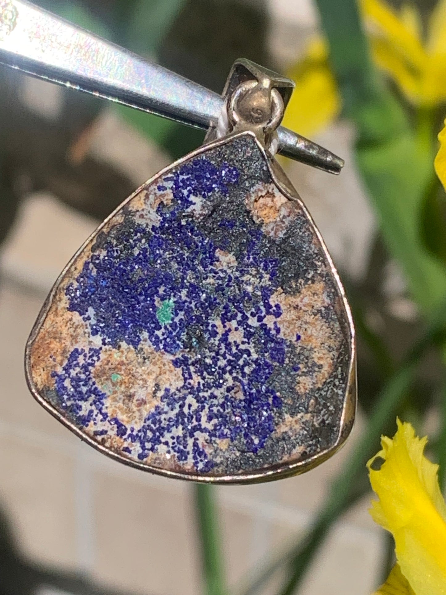 Azurite, Silver pendant, 42mm high x 27mm wide x 8mm thick. Sold with a free adjustable black cord!