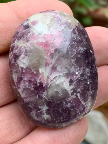 Lépidolite (Mica violet) avec Tourmaline Rubelitte - Galet de 48 mm x 36 x 18 - de 47,7 grammes, superbe pièce !