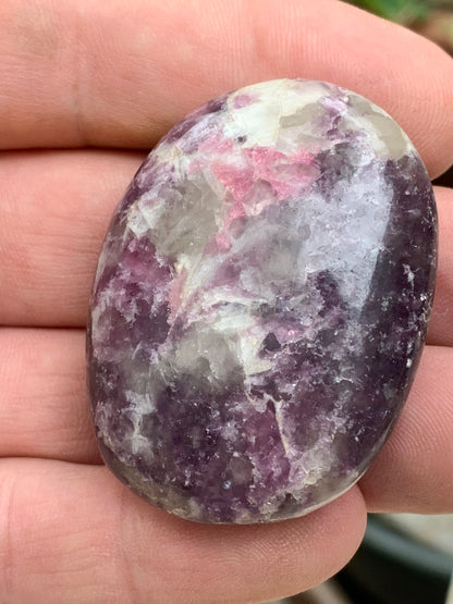 Lépidolite (Mica violet) avec Tourmaline Rubelitte - Galet de 48 mm x 36 x 18 - de 47,7 grammes, superbe pièce !