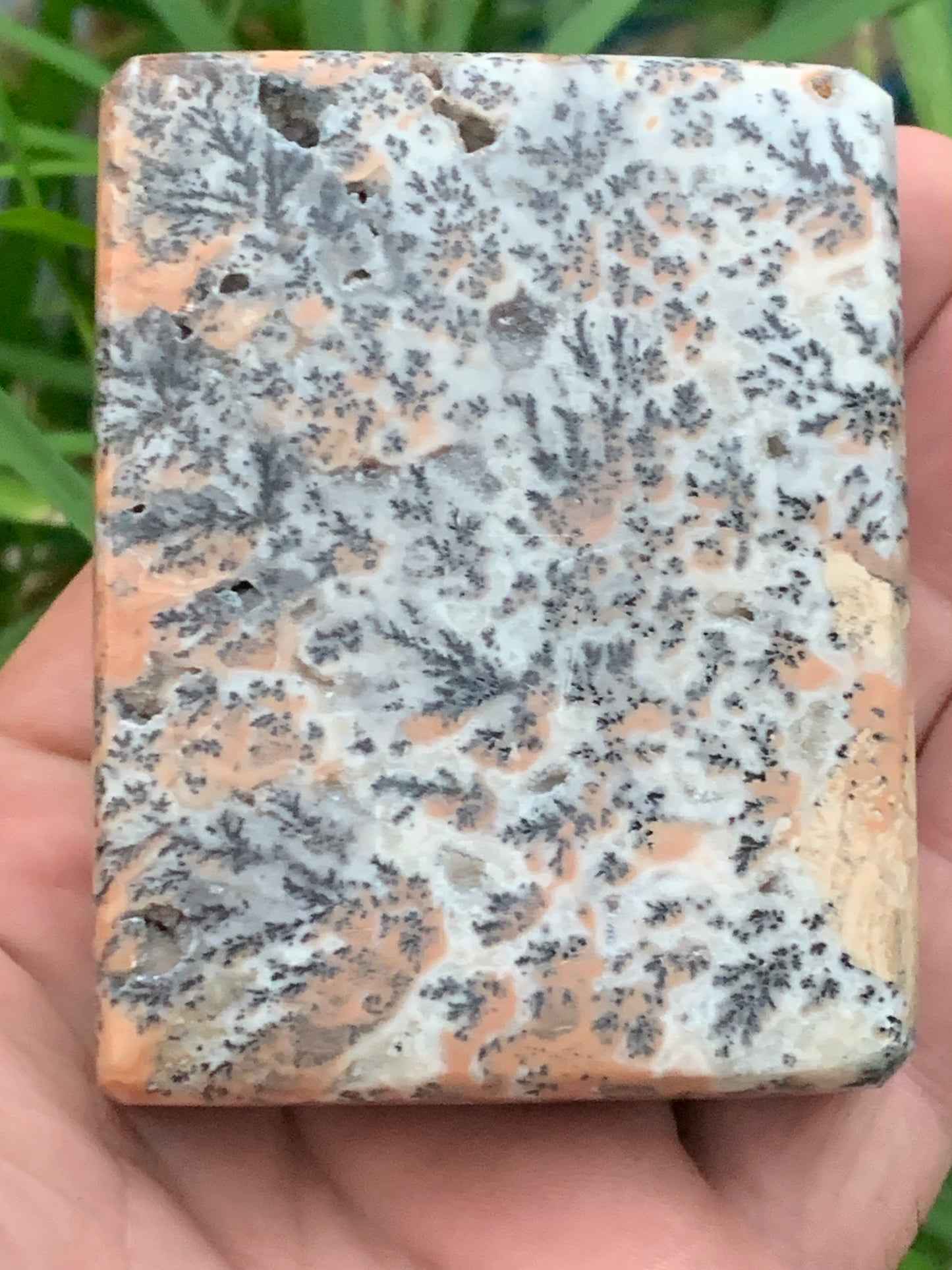 Jaspe/ Agate dendritique - forme libre de 214,7 grammes - 77x60x20mm. Très beau morceau en forme de savon !