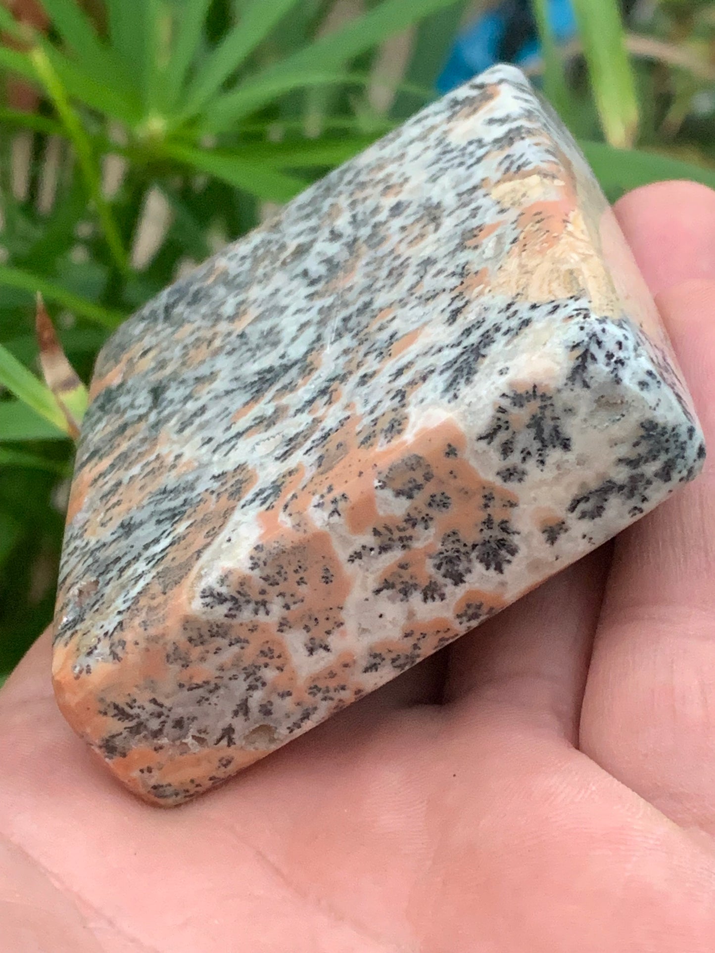 Jaspe/ Agate dendritique - forme libre de 214,7 grammes - 77x60x20mm. Très beau morceau en forme de savon !