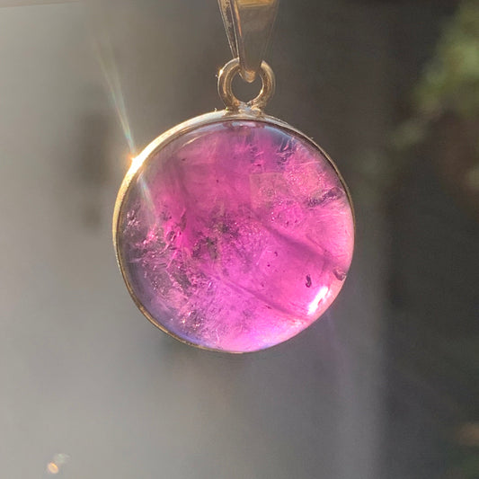 Amethyst, Silver pendant, 34 mm high x 22 mm wide x 10 mm thick. Sold with a free adjustable black cord!