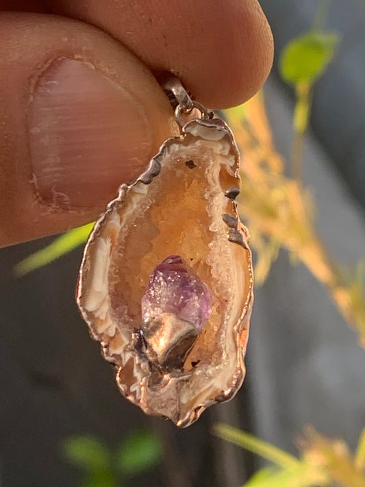 Amethyst and Agate, 'mini-geode' pendant called 'geodinhos', 42mm high x 18 x 14. Sold with free adjustable black cord!