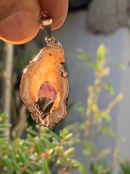 Amethyst and Agate, 'mini-geode' pendant called 'geodinhos', 42mm high x 18 x 14. Sold with free adjustable black cord!