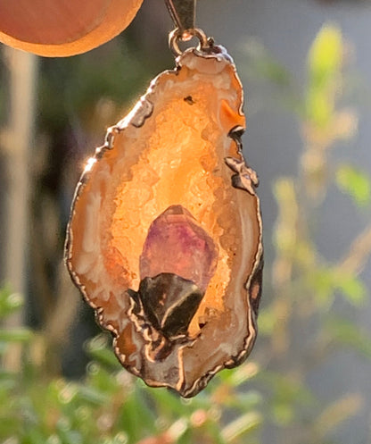 Amethyst and Agate, 'mini-geode' pendant called 'geodinhos', 42mm high x 18 x 14. Sold with free adjustable black cord!