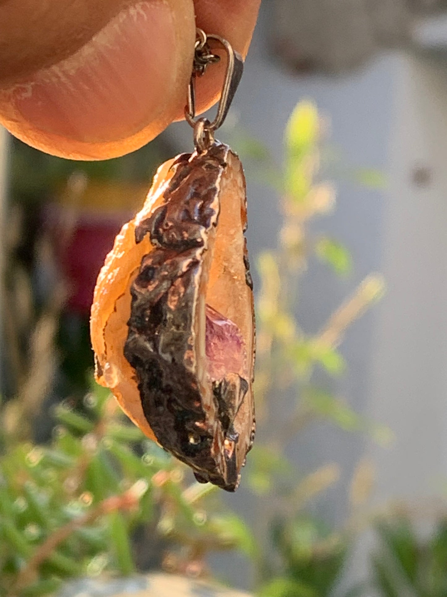 Amethyst and Agate, 'mini-geode' pendant called 'geodinhos', 42mm high x 18 x 14. Sold with free adjustable black cord!