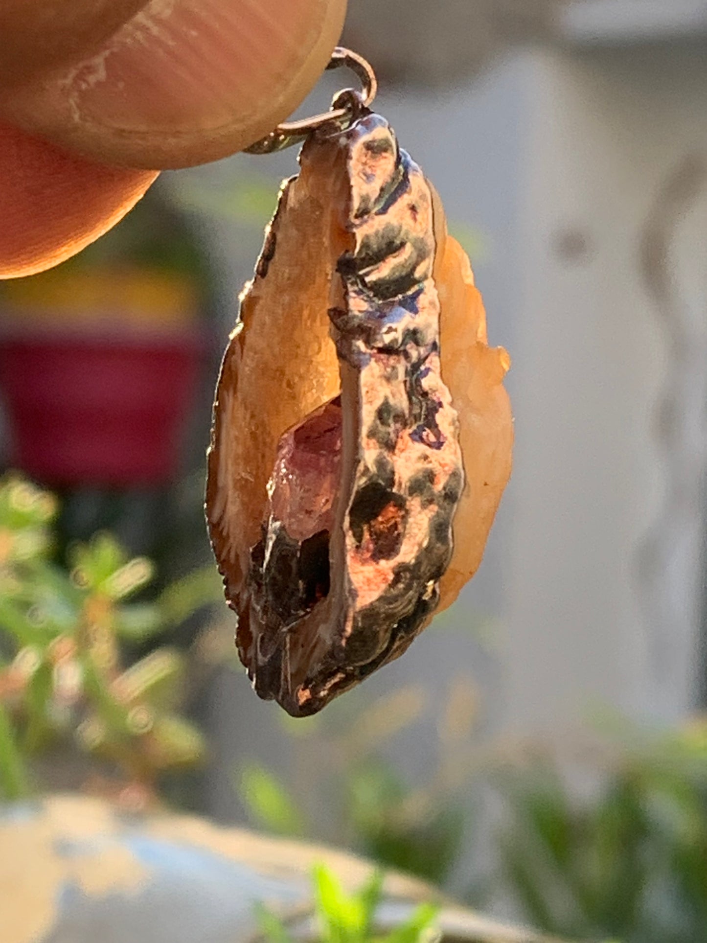 Amethyst and Agate, 'mini-geode' pendant called 'geodinhos', 42mm high x 18 x 14. Sold with free adjustable black cord!