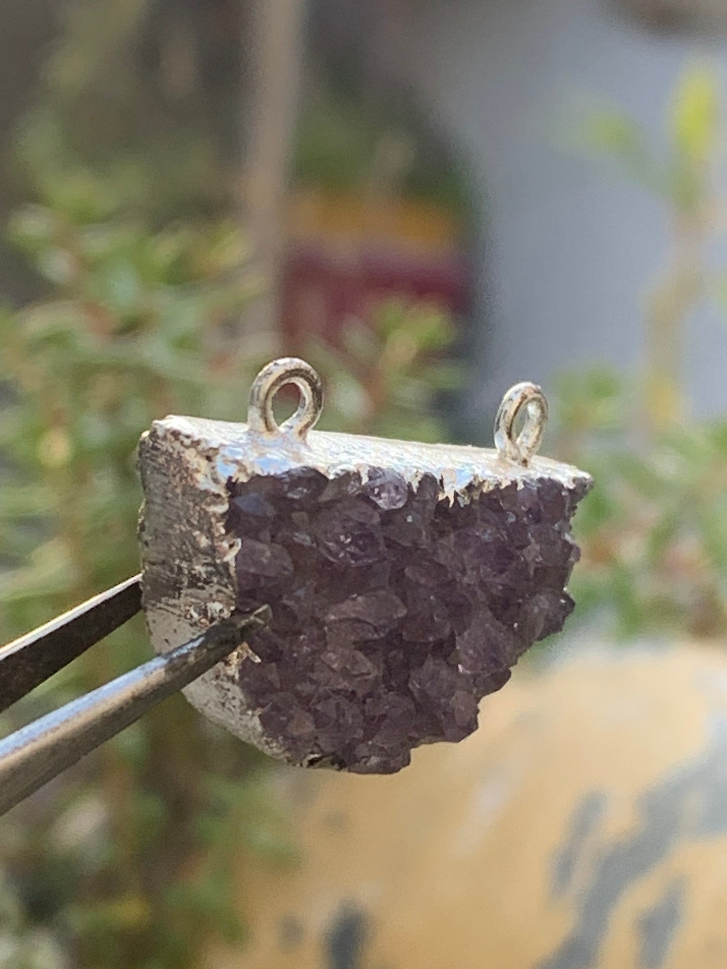 Amethyst, double-ended pendant, 20mm high x 30mm wide x 9mm thick. Sold alone or with a chain!