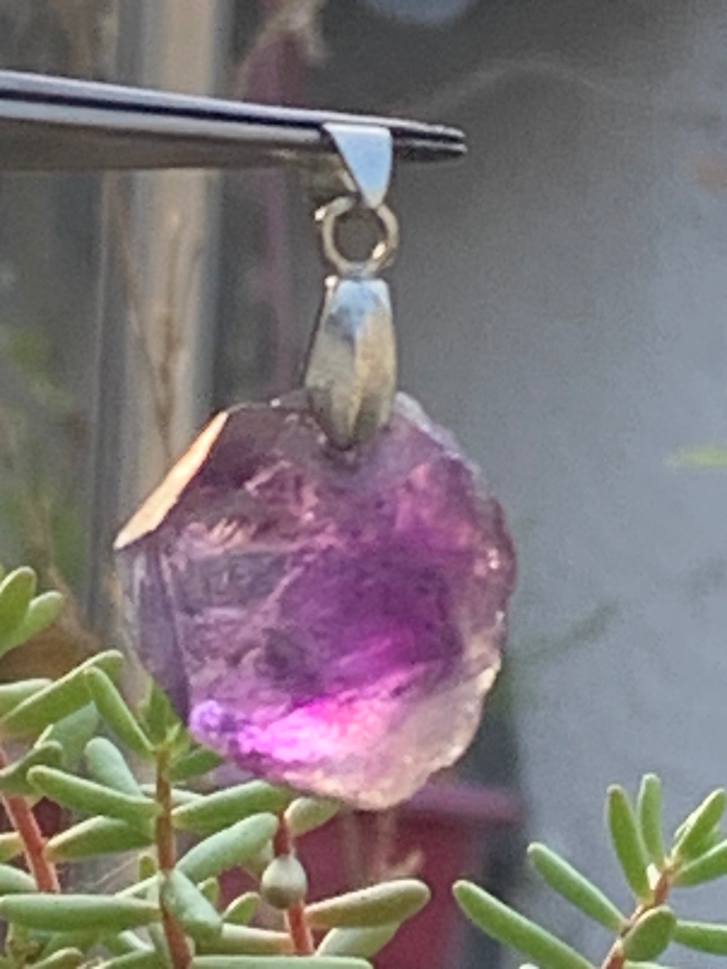 Amethyst, 'crystal' pendant, 40mm high x 20mm wide x 12mm thick. Sold with a free adjustable black cord!