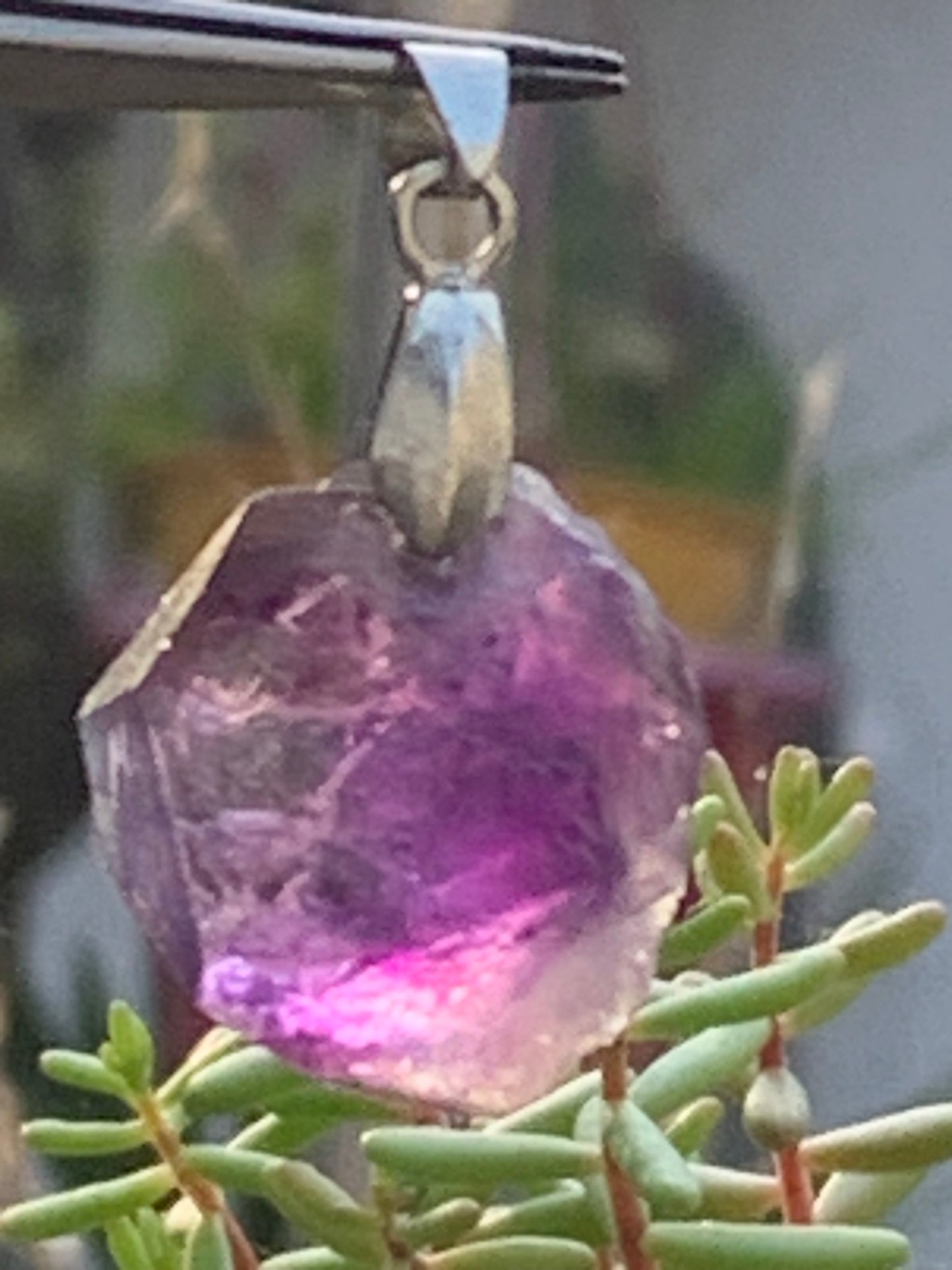 Amethyst, 'crystal' pendant, 40mm high x 20mm wide x 12mm thick. Sold with a free adjustable black cord!