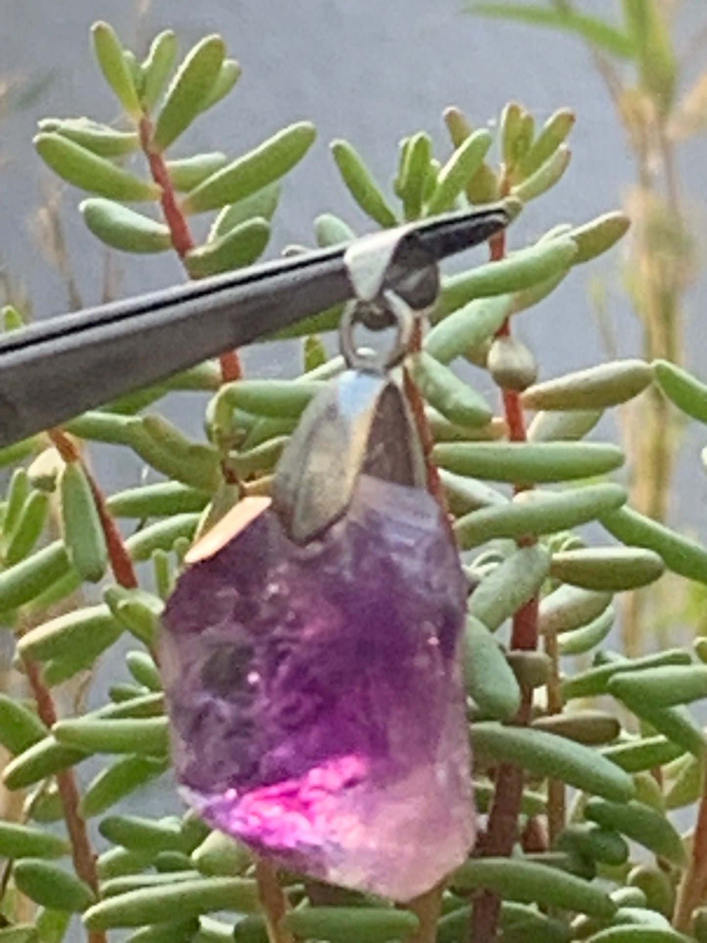 Amethyst, 'crystal' pendant, 40mm high x 20mm wide x 12mm thick. Sold with a free adjustable black cord!