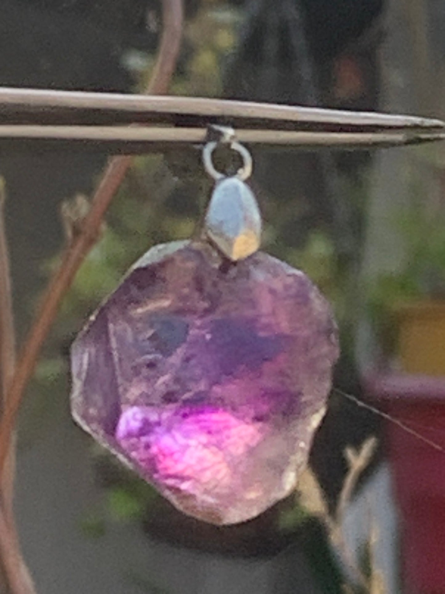 Amethyst, 'crystal' pendant, 40mm high x 20mm wide x 12mm thick. Sold with a free adjustable black cord!