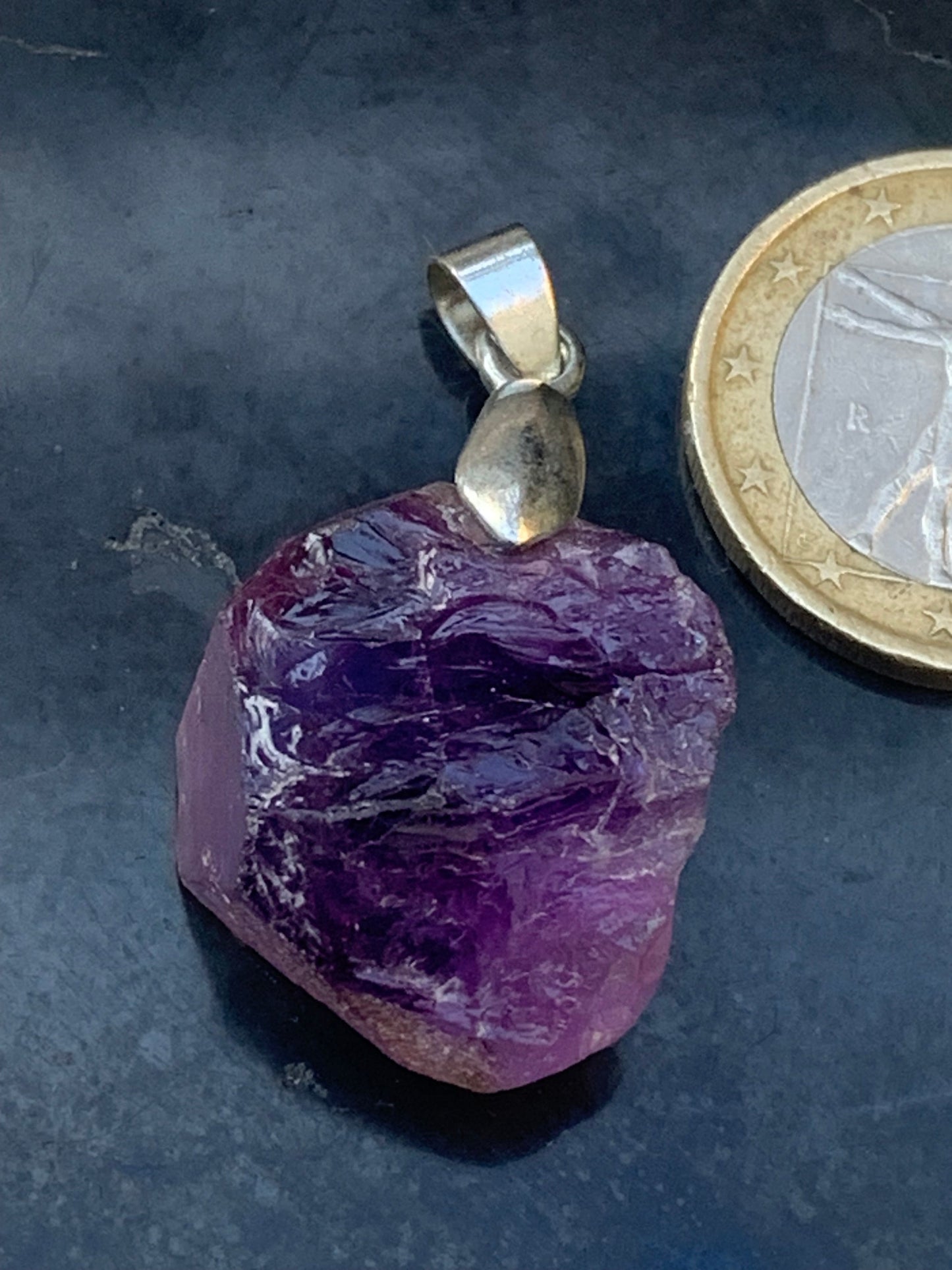 Amethyst, 'crystal' pendant, 40mm high x 20mm wide x 12mm thick. Sold with a free adjustable black cord!