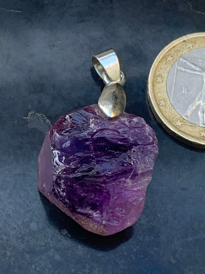 Amethyst, 'crystal' pendant, 40mm high x 20mm wide x 12mm thick. Sold with a free adjustable black cord!