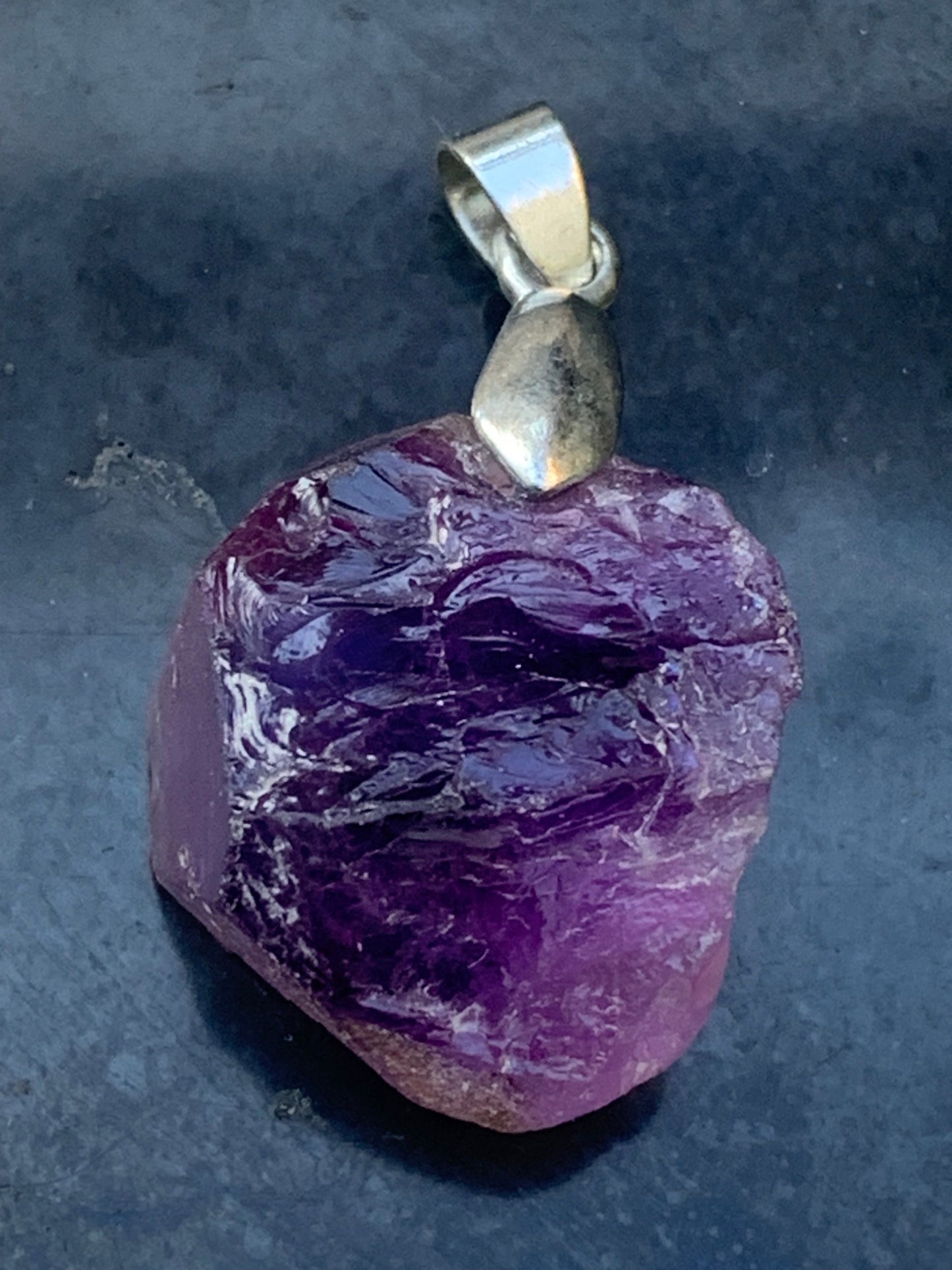 Amethyst, 'crystal' pendant, 40mm high x 20mm wide x 12mm thick. Sold with a free adjustable black cord!
