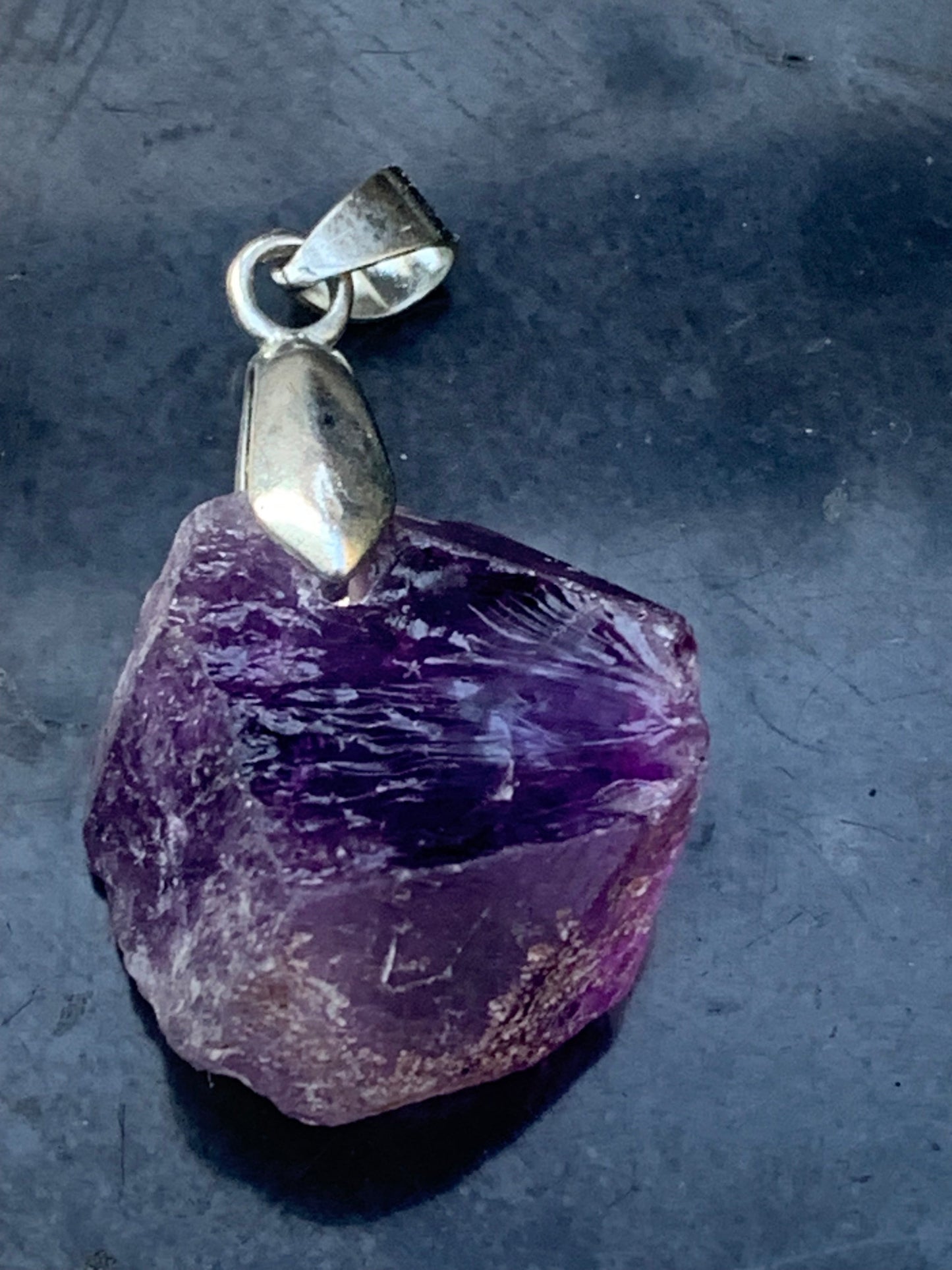 Amethyst, 'crystal' pendant, 40mm high x 20mm wide x 12mm thick. Sold with a free adjustable black cord!
