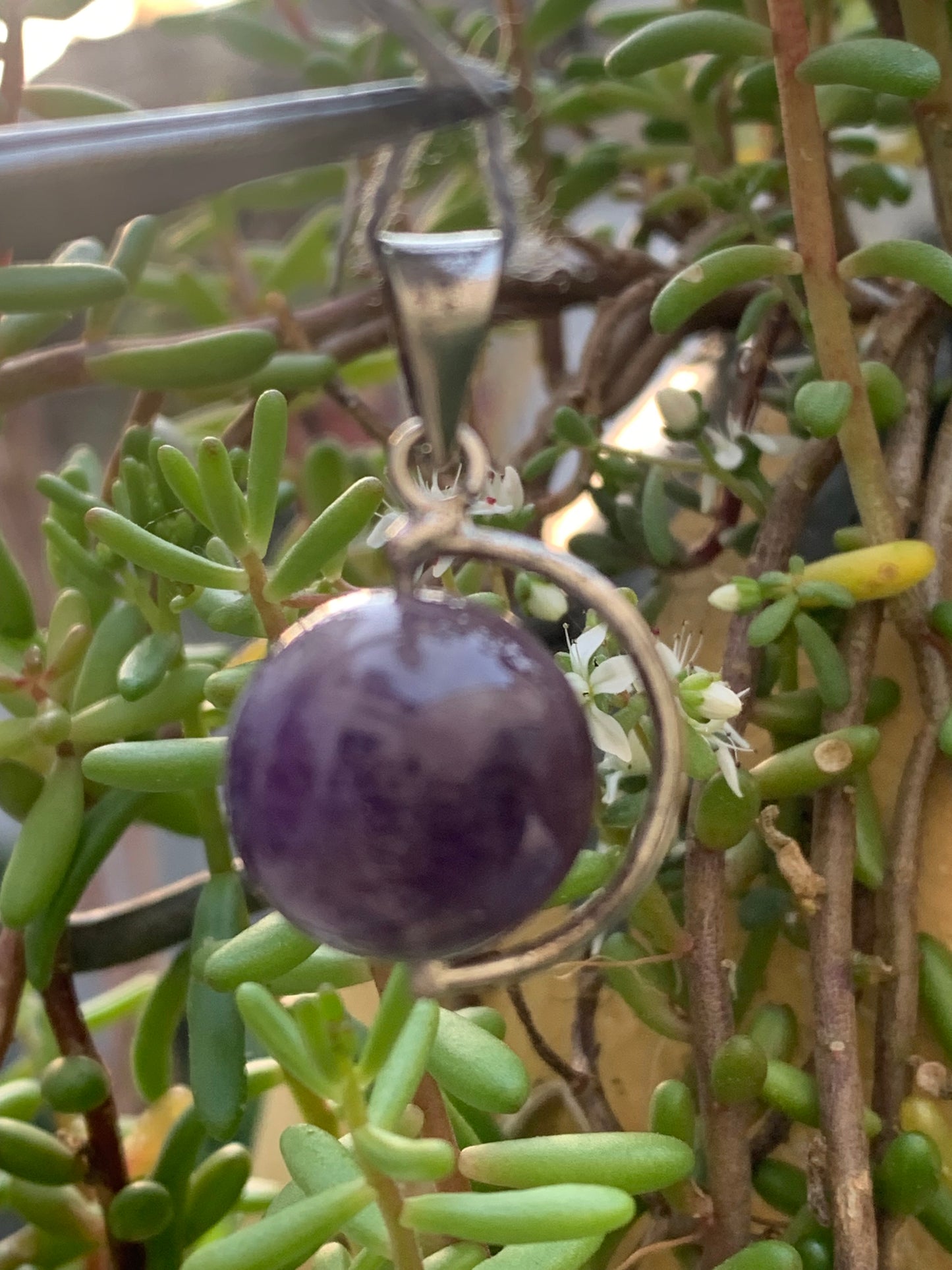 Amethyst, Silver 'Globe' pendant, 28mm high x 17mm wide x 14mm thick. Sold with a free adjustable black cord!