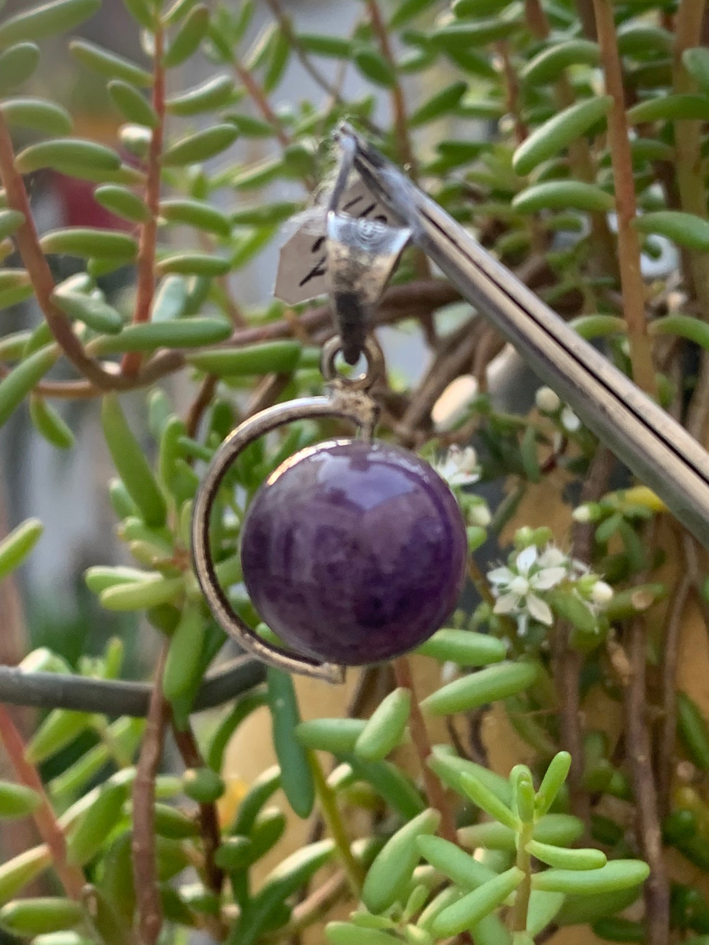 Amethyst, Silver 'Globe' pendant, 28mm high x 17mm wide x 14mm thick. Sold with a free adjustable black cord!