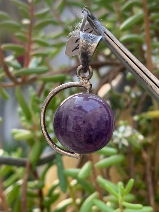 Amethyst, Silver 'Globe' pendant, 28mm high x 17mm wide x 14mm thick. Sold with a free adjustable black cord!