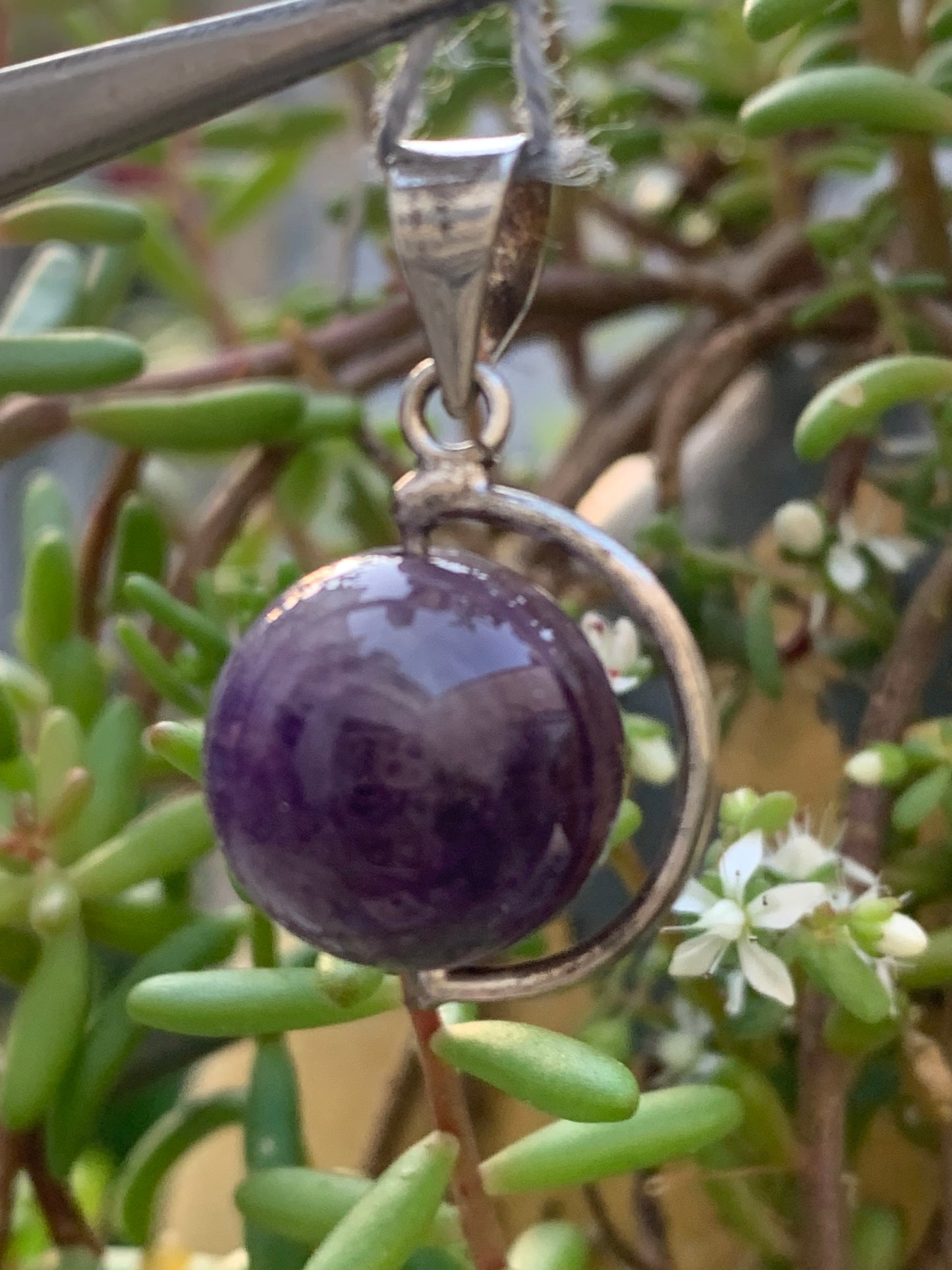 Amethyst, Silver 'Globe' pendant, 28mm high x 17mm wide x 14mm thick. Sold with a free adjustable black cord!
