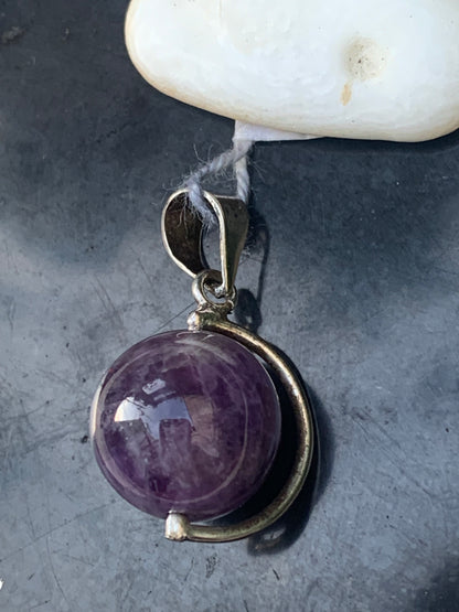 Amethyst, Silver 'Globe' pendant, 28mm high x 17mm wide x 14mm thick. Sold with a free adjustable black cord!