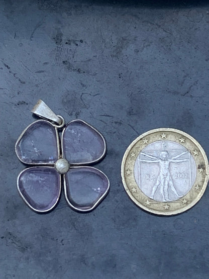 Amethyst, '4-leaf clover' pendant, 35mm high x 25mm wide x 4mm thick. Sold with a free adjustable black cord!