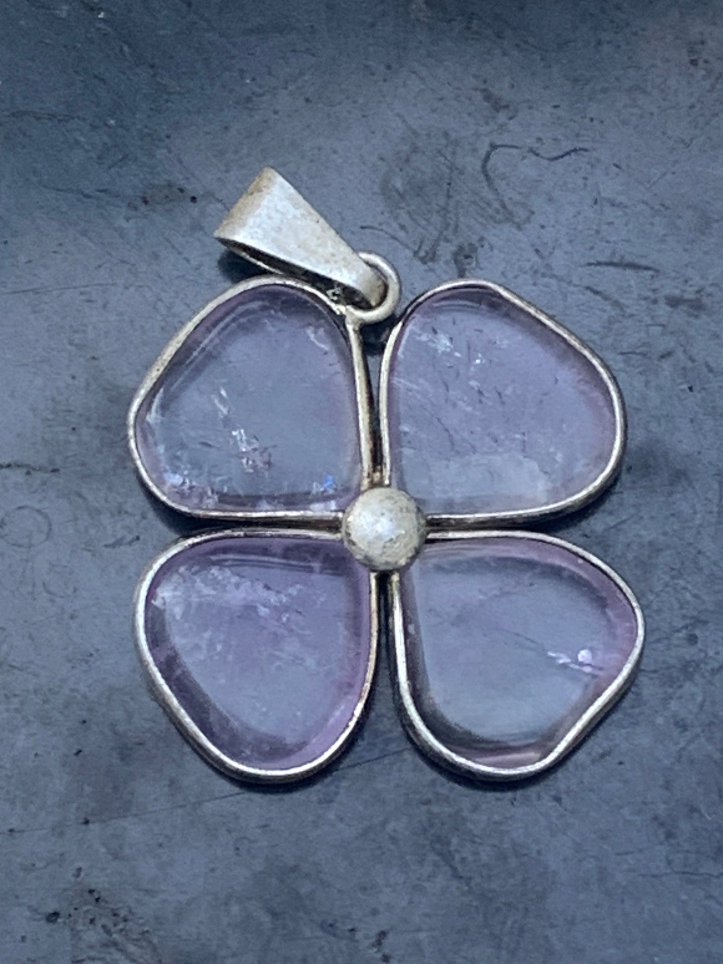 Amethyst, '4-leaf clover' pendant, 35mm high x 25mm wide x 4mm thick. Sold with a free adjustable black cord!