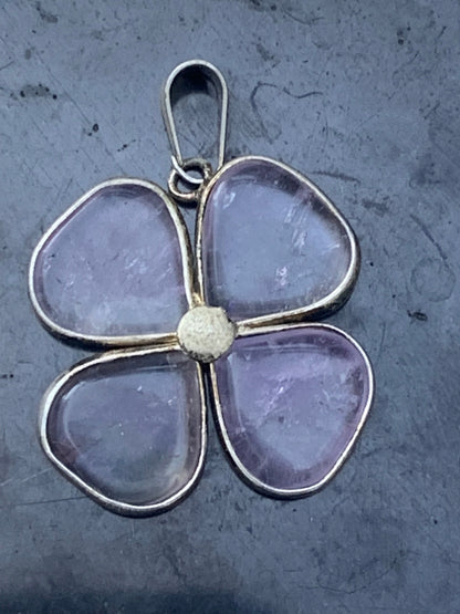 Amethyst, '4-leaf clover' pendant, 35mm high x 25mm wide x 4mm thick. Sold with a free adjustable black cord!