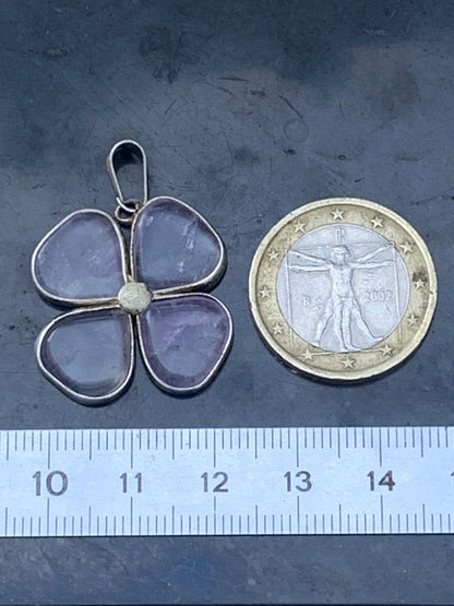 Amethyst, '4-leaf clover' pendant, 35mm high x 25mm wide x 4mm thick. Sold with a free adjustable black cord!
