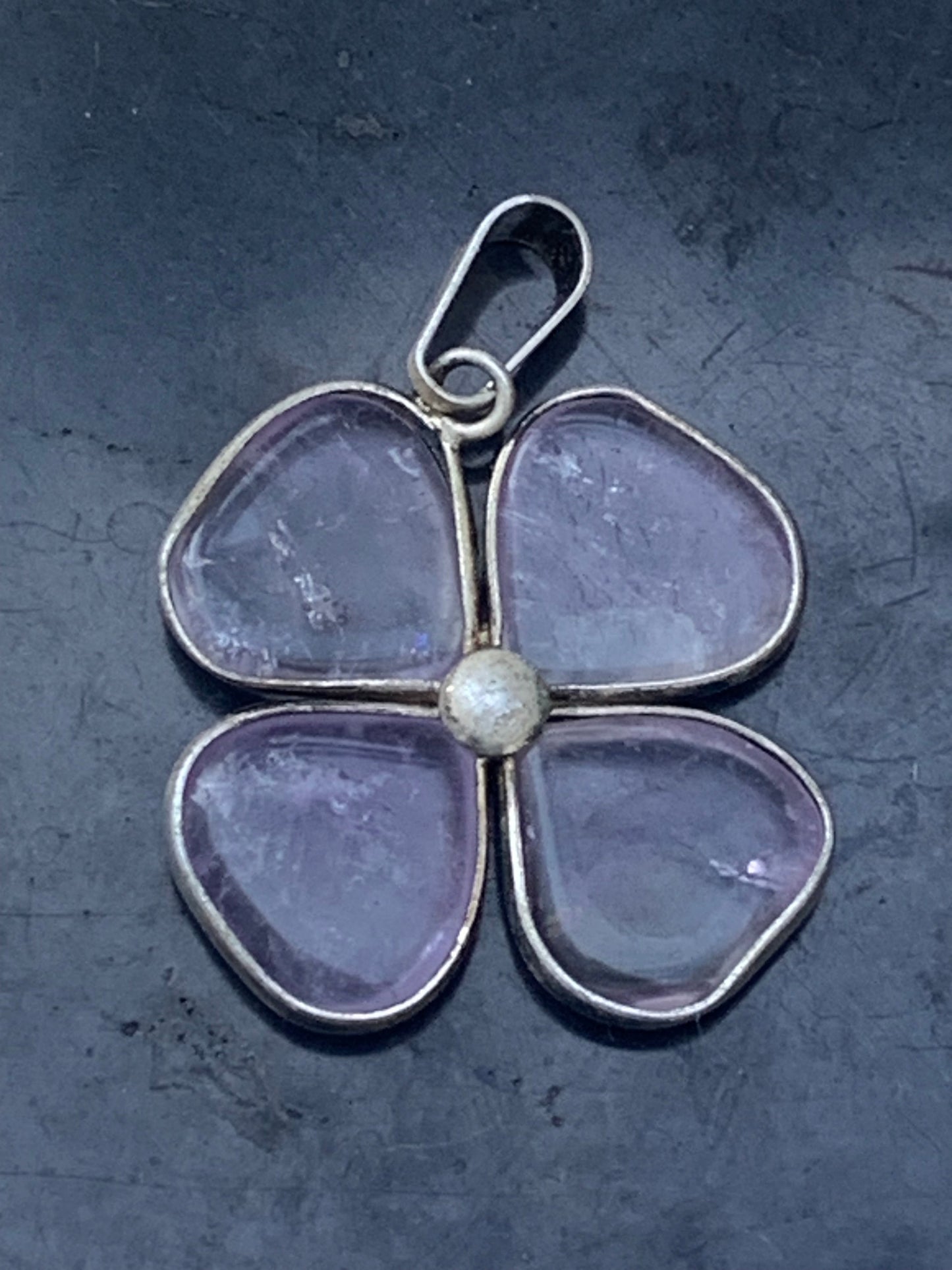 Amethyst, '4-leaf clover' pendant, 35mm high x 25mm wide x 4mm thick. Sold with a free adjustable black cord!