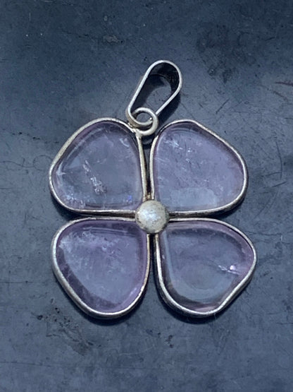 Amethyst, '4-leaf clover' pendant, 35mm high x 25mm wide x 4mm thick. Sold with a free adjustable black cord!