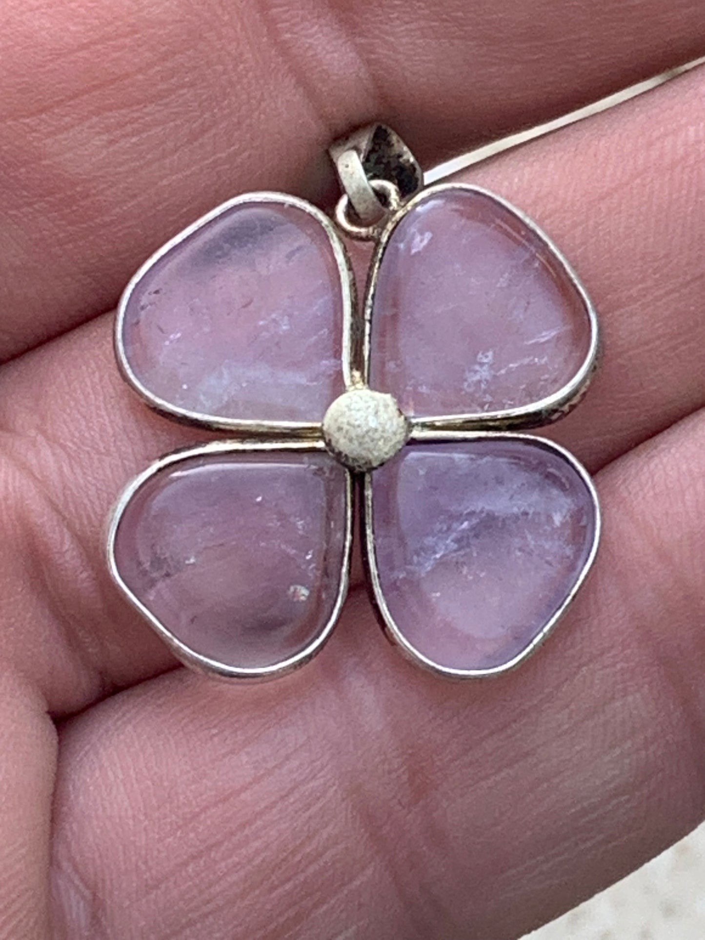 Amethyst, '4-leaf clover' pendant, 35mm high x 25mm wide x 4mm thick. Sold with a free adjustable black cord!