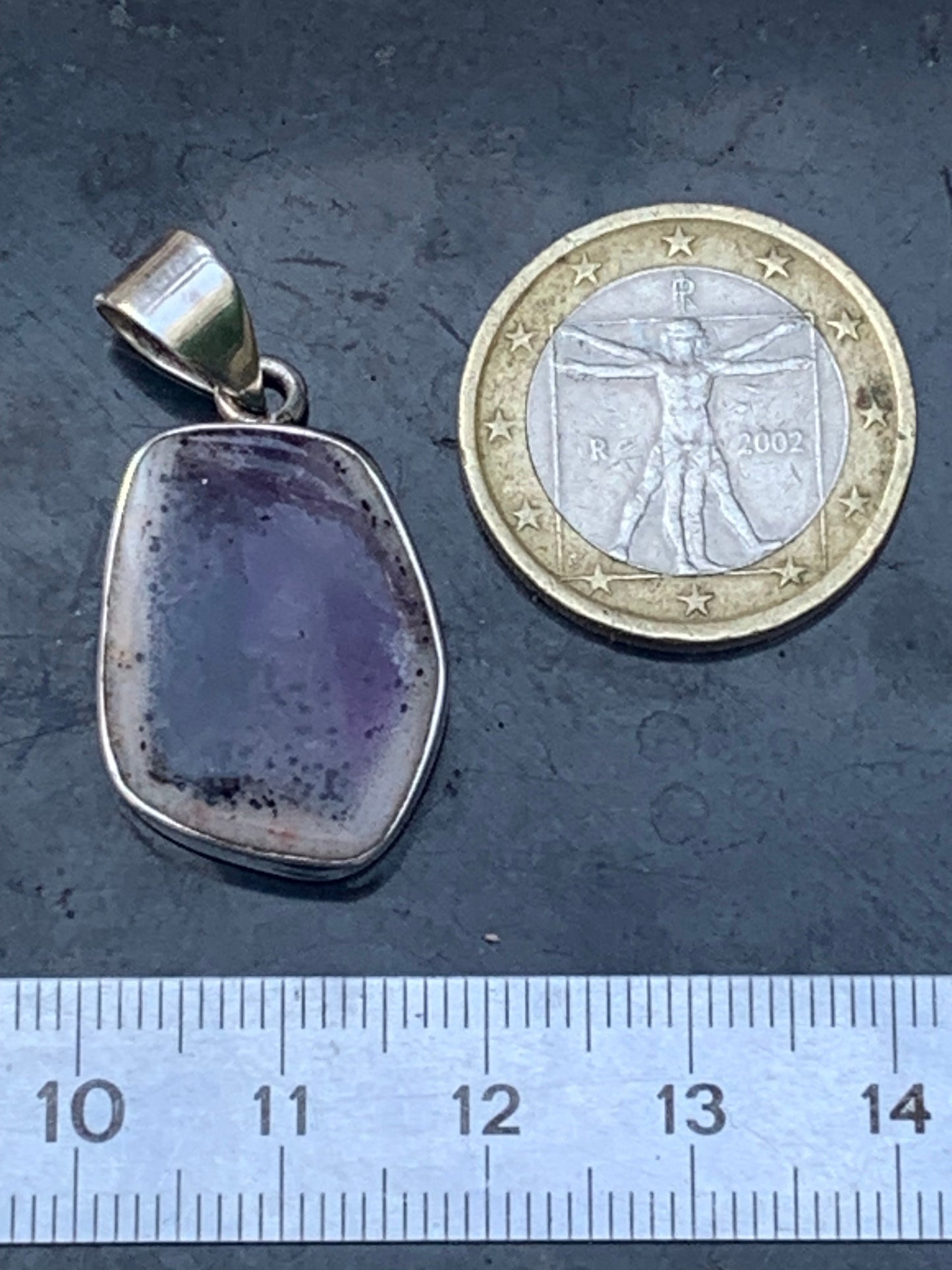 Amethyst 'super 7/ super seven', Silver pendant, 38mm high x 18 wide x 6 thick. Sold with a free adjustable black cord!