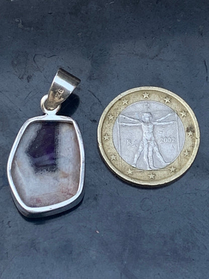 Amethyst 'super 7/ super seven', Silver pendant, 38mm high x 18 wide x 6 thick. Sold with a free adjustable black cord!
