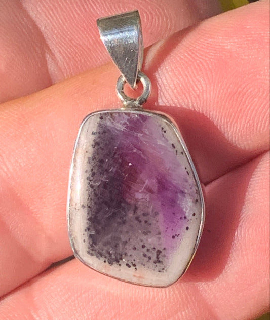 Amethyst 'super 7/ super seven', Silver pendant, 38mm high x 18 wide x 6 thick. Sold with a free adjustable black cord!
