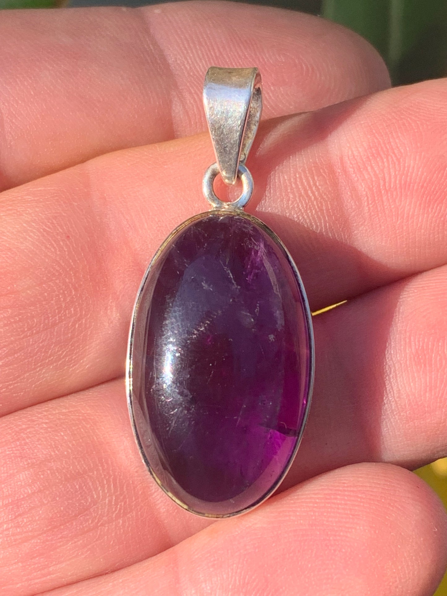 Amethyst, superb silver pendant measuring 42 mm high x 19 mm wide x 10 mm thick. Sold with a free adjustable black cord!