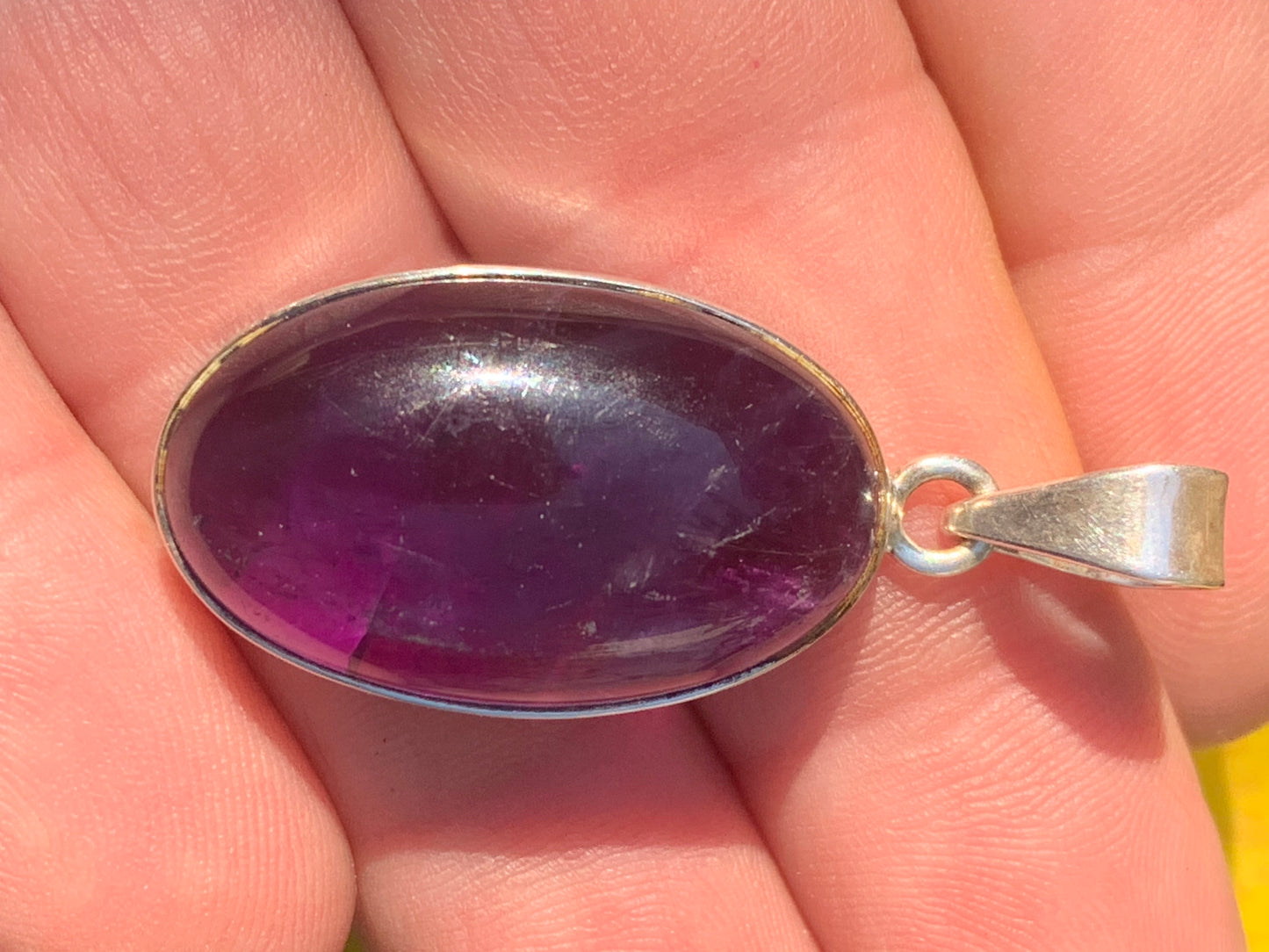 Amethyst, superb silver pendant measuring 42 mm high x 19 mm wide x 10 mm thick. Sold with a free adjustable black cord!