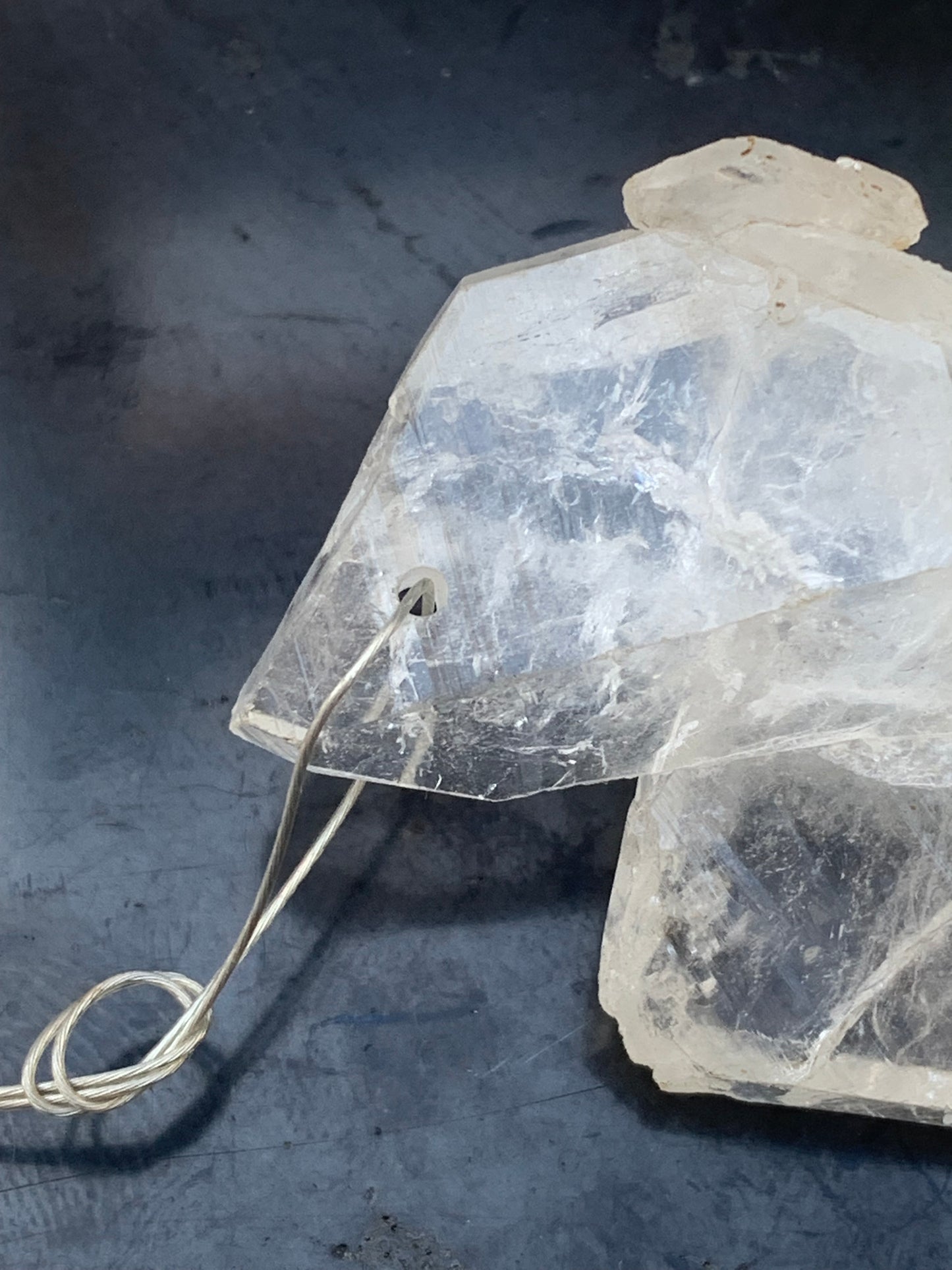 Rock crystal/quartz 'Faden', AA to AAA quality pendant, 58mm high x 35 wide x 25 thick. Sold with adjustable black cord! A crystal jewel, for those who love walking between light and mystery!