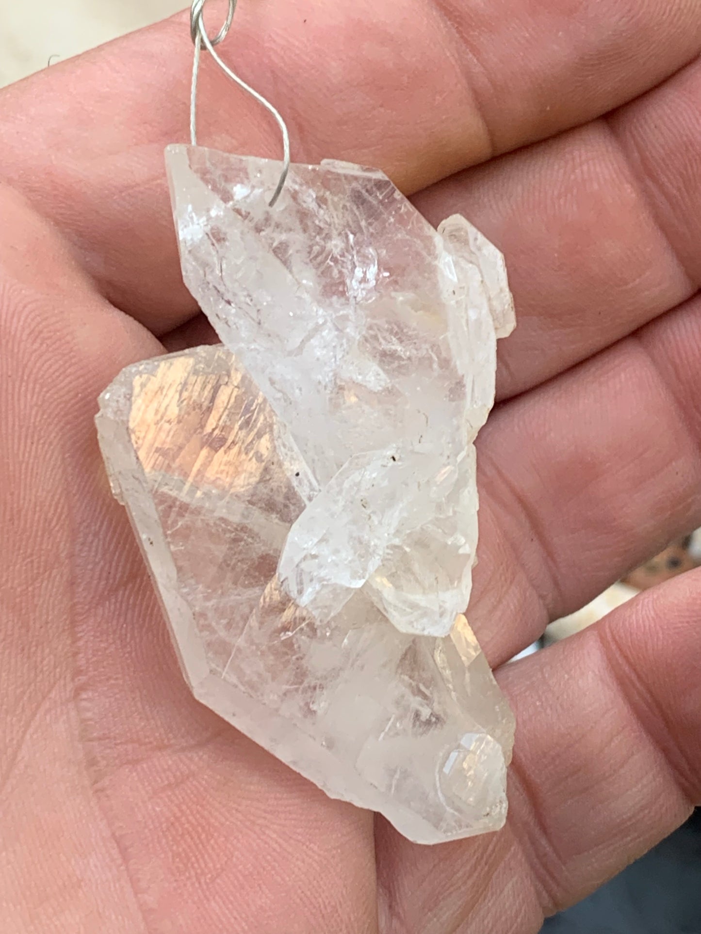 Rock crystal/quartz 'Faden', AA to AAA quality pendant, 58mm high x 35 wide x 25 thick. Sold with adjustable black cord! A crystal jewel, for those who love walking between light and mystery!