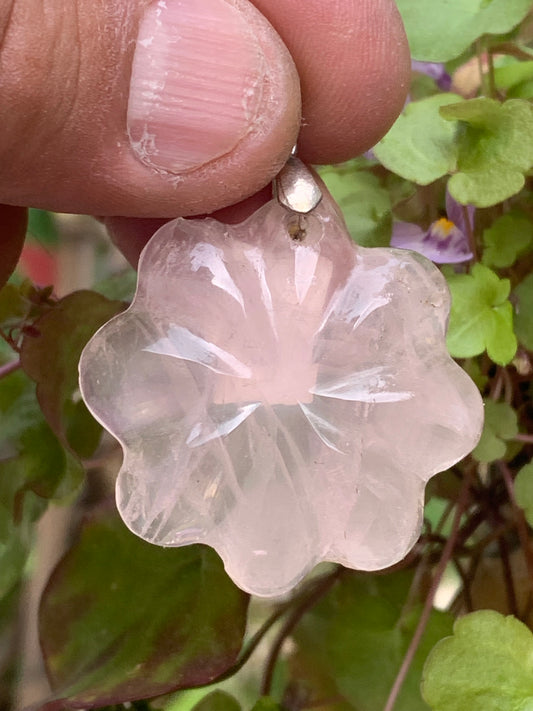 Rock crystal/Rose quartz! Pendant measuring 46mm high x 35mm wide x 8mm thick. Sold with an adjustable black cord!