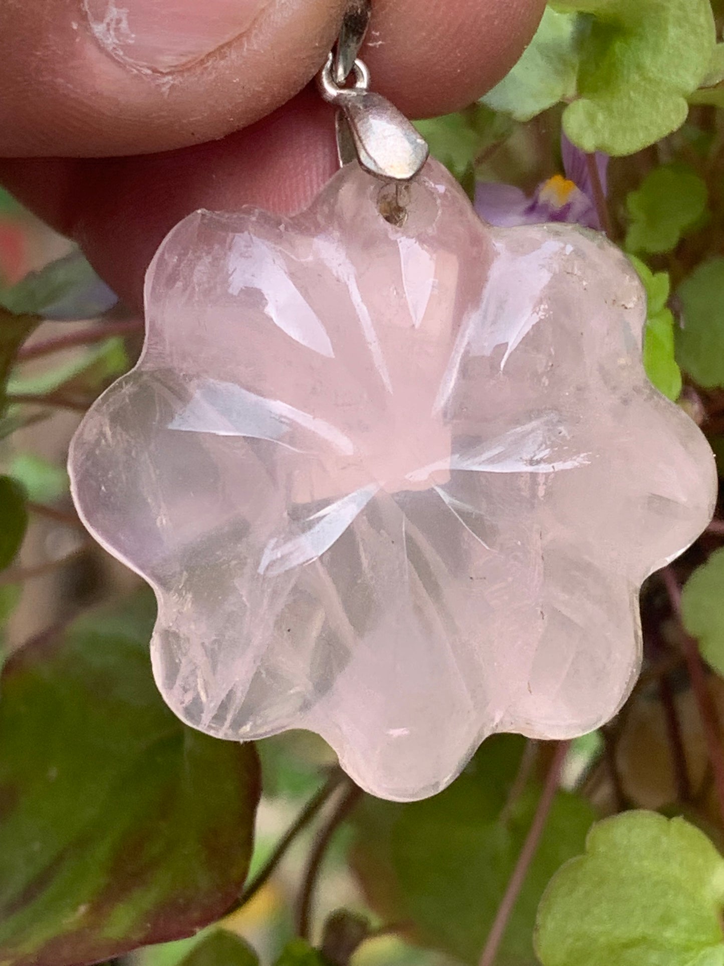 Rock crystal/Rose quartz! Pendant measuring 46mm high x 35mm wide x 8mm thick. Sold with an adjustable black cord!