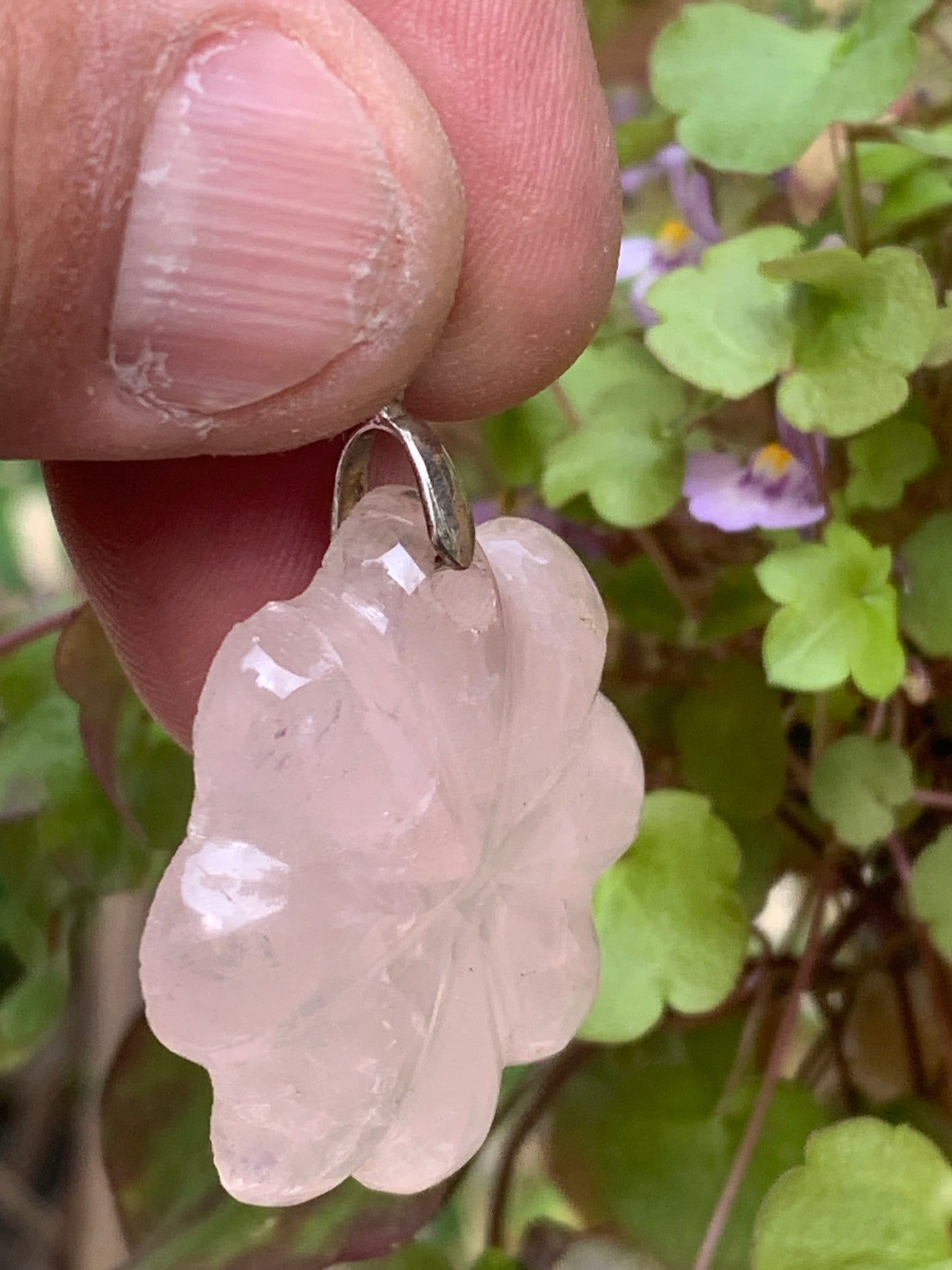 Rock crystal/Rose quartz! Pendant measuring 46mm high x 35mm wide x 8mm thick. Sold with an adjustable black cord!