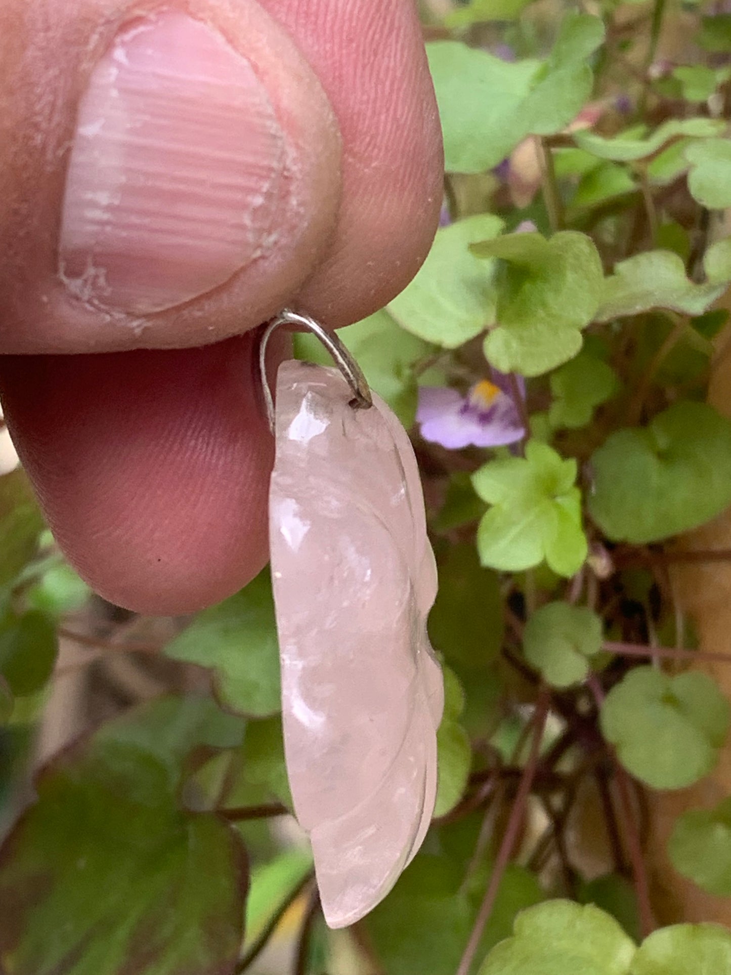 Rock crystal/Rose quartz! Pendant measuring 46mm high x 35mm wide x 8mm thick. Sold with an adjustable black cord!