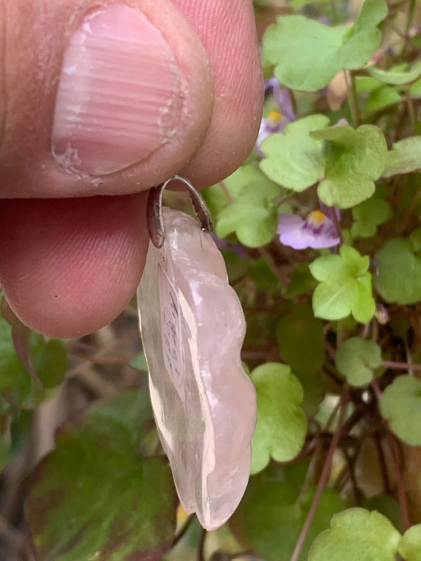 Rock crystal/Rose quartz! Pendant measuring 46mm high x 35mm wide x 8mm thick. Sold with an adjustable black cord!