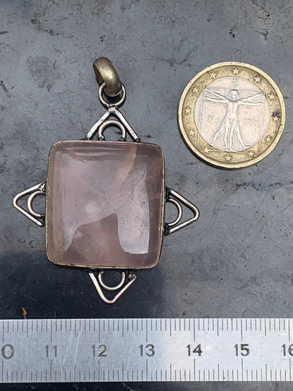 Rock crystal/Rose quartz! Pendant measuring 56mm high x 40mm wide x 8mm thick. Sold with an adjustable black cord!