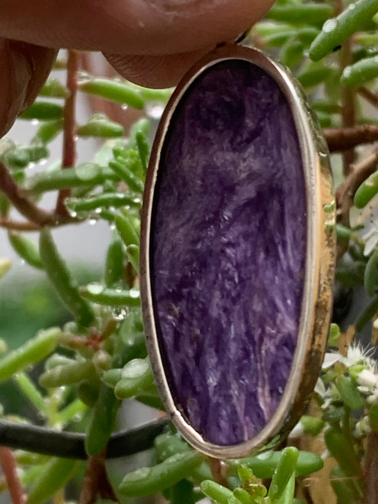 Charoite, magnificent 925 Silver pendant measuring 50mm high x 19mm wide x 9mm thick. Sold with an adjustable black cord!
