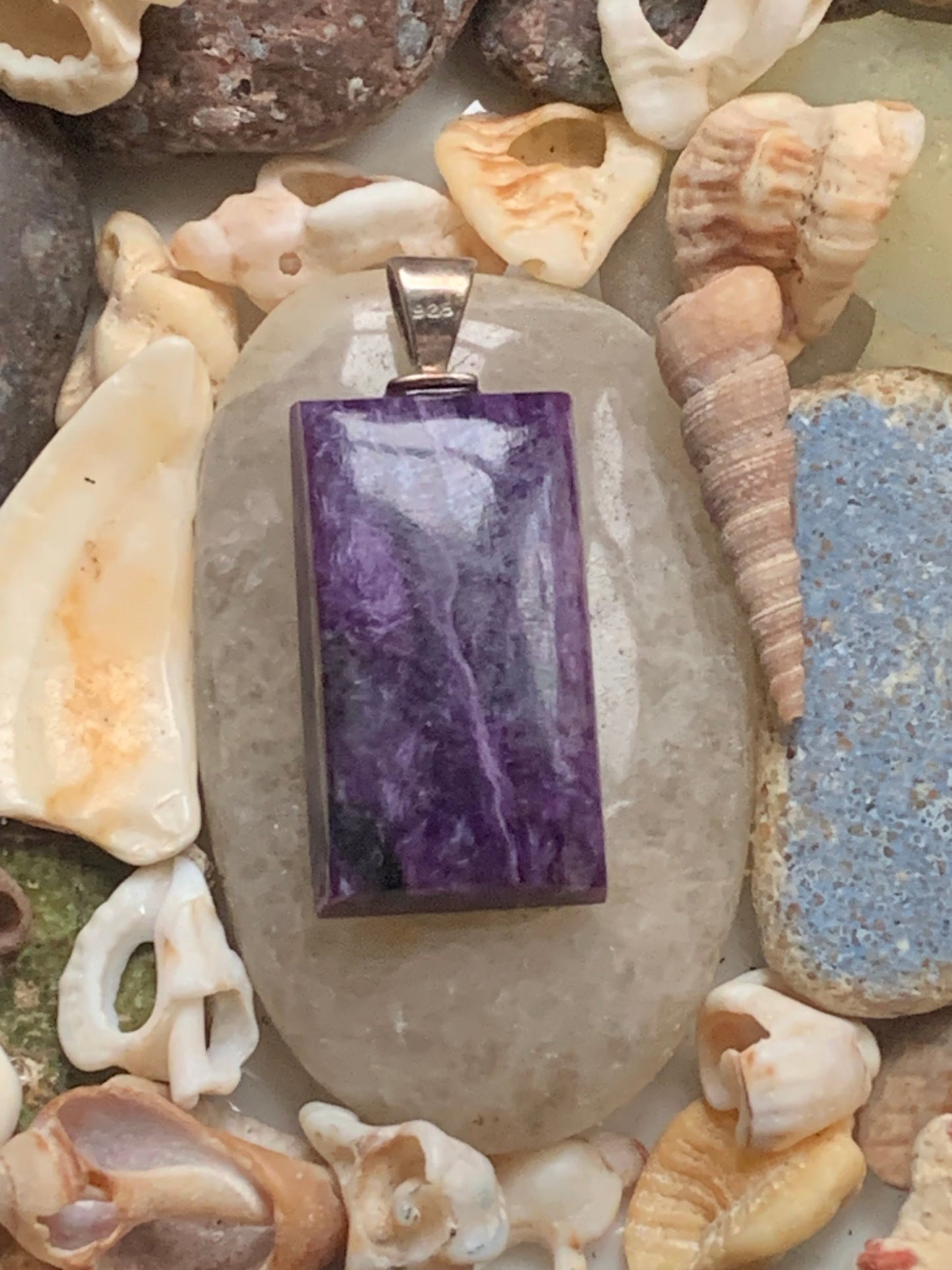 Charoite, magnificent pendant in 925 Silver, 37mm high x 16 wide x 7 thick. Sold with an adjustable black cord!