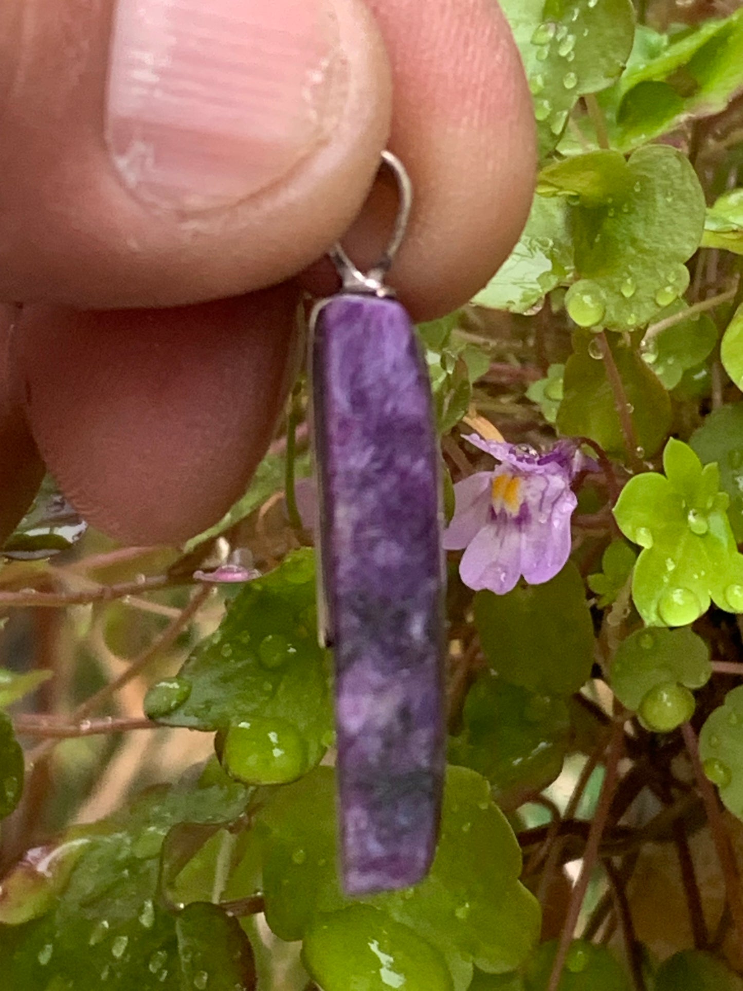 Charoite, magnificent pendant in 925 Silver, 37mm high x 16 wide x 7 thick. Sold with an adjustable black cord!