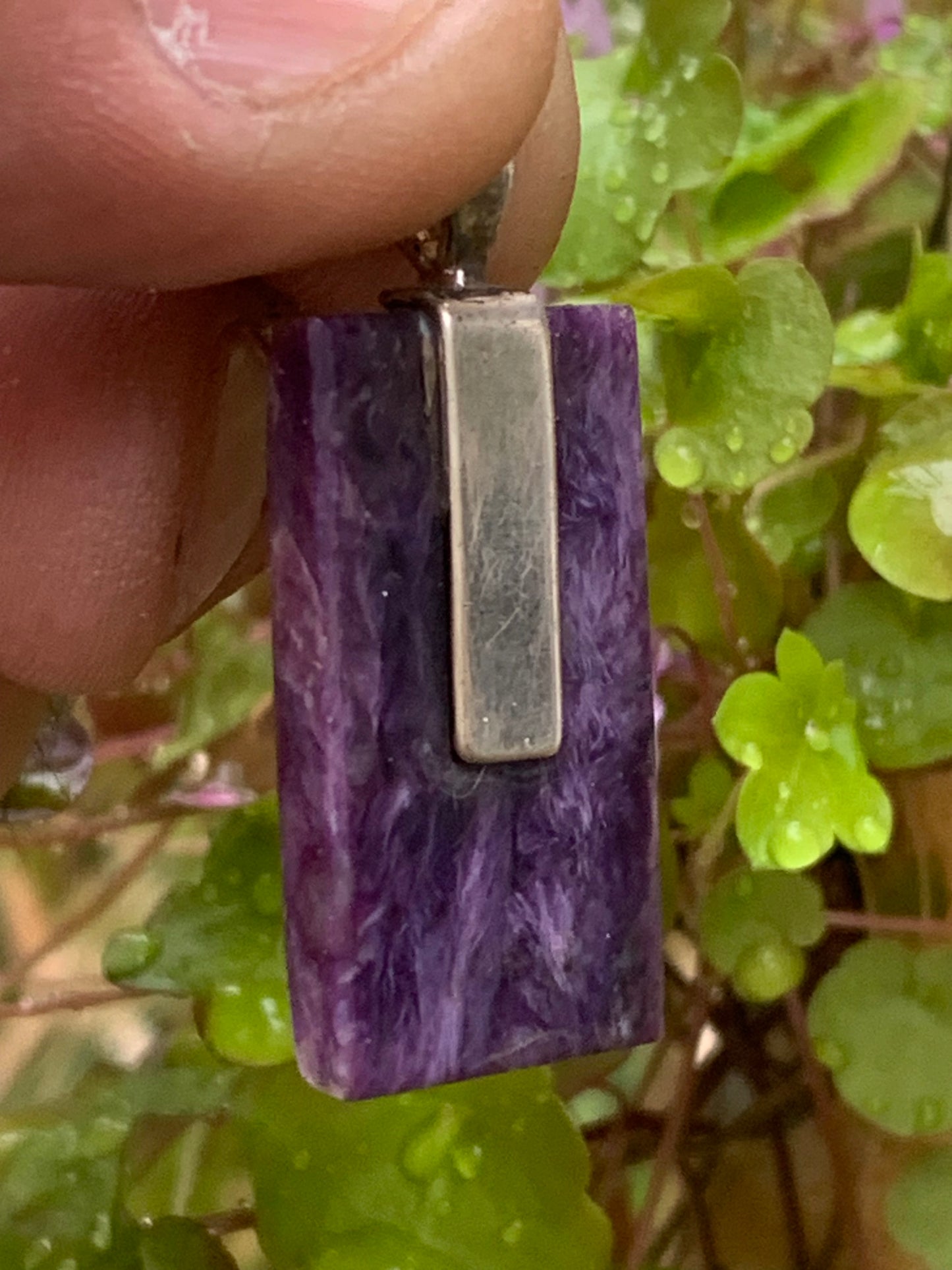 Charoite, magnificent pendant in 925 Silver, 37mm high x 16 wide x 7 thick. Sold with an adjustable black cord!