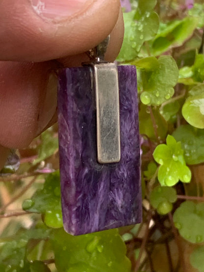 Charoite, magnificent pendant in 925 Silver, 37mm high x 16 wide x 7 thick. Sold with an adjustable black cord!
